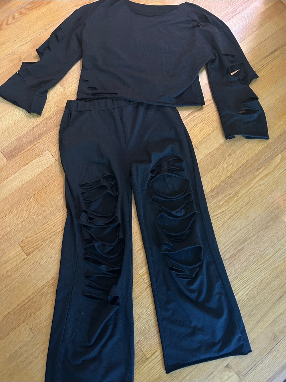 Black Distressed Wide-Leg Women's outfit/jogger